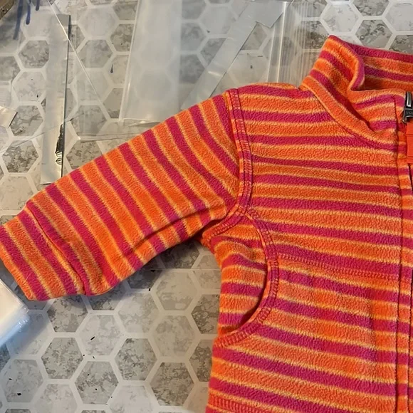Columbia Sz 6 Month Orange Pink Striped Fleece Jacket - Picture 2 of 5